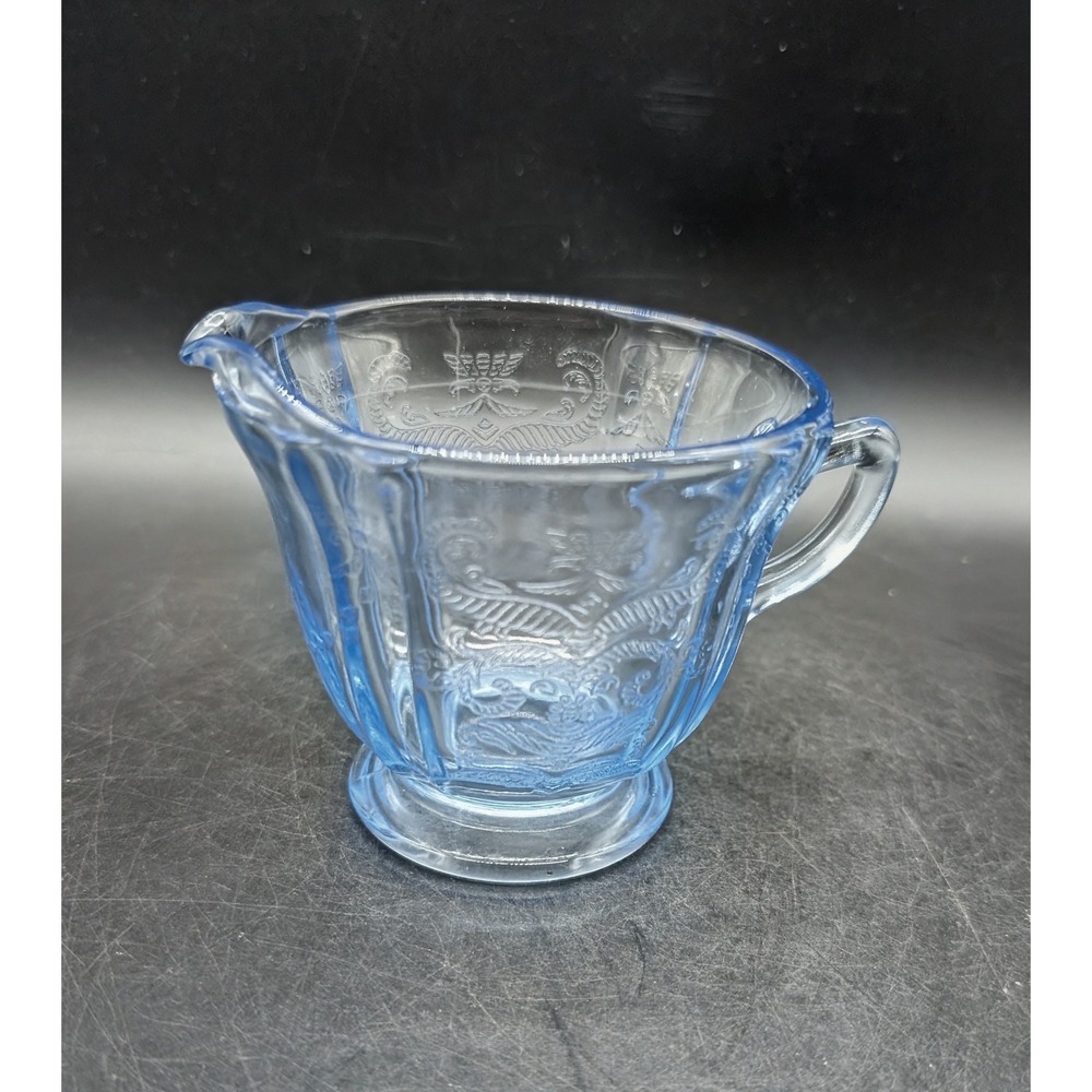 Vintage Federal Glass Madrid Light Blue Depression Glass Footed Creamer Pitcher